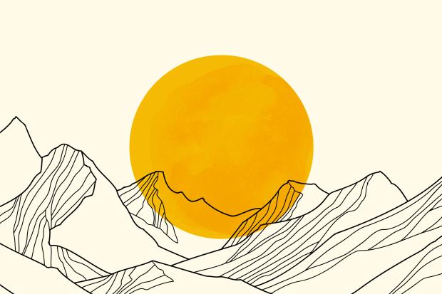 Drawing of mountain and sun