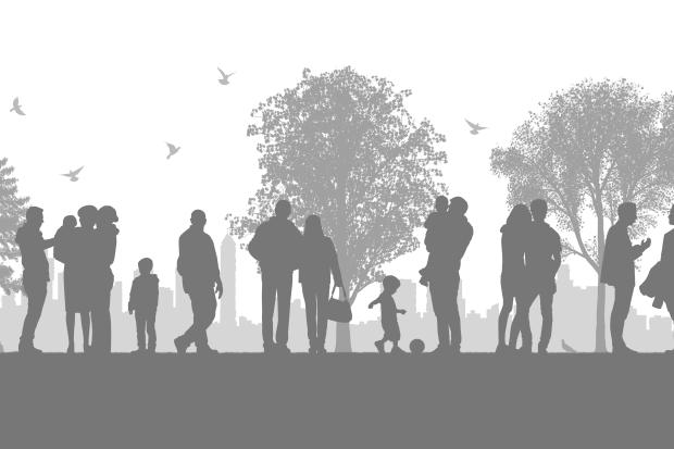 gray scale silhouette of people in a park
