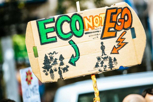 protest sign that reads Eco not Ego