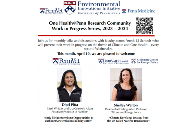 The image showcases the event details for "One Health @ Penn Research Community Work in Progress" Which will be held online.