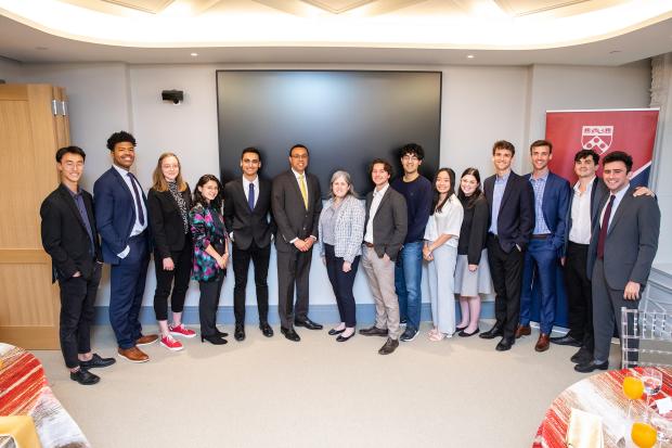 The 2022 cohort of PEP, PIP, and PSP winners smile for a photo with Interim President Wendell Pritchett and Interim Provost Beth Winkelstein.