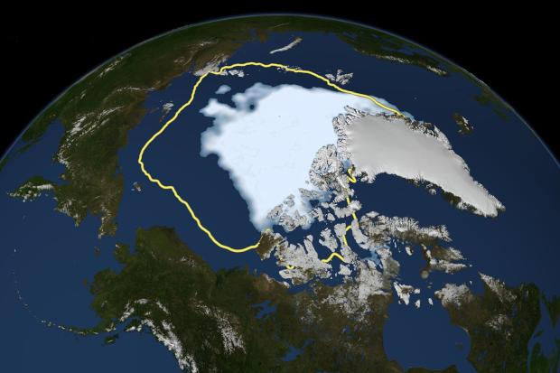 Receding Arctic sea ice, as seen from space. (Image: NASA/Goddard Scientific Visualization Studio)