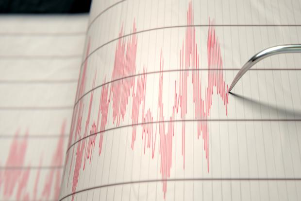 Photograph of a seismograph reading following an earthquake. 