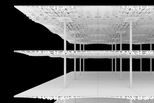 A rendering of the carbon-absorbing and storage system