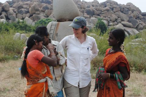 Kathleen Morrison and women chat in a group