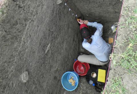 Kathy taking sediment samples for paleoenvironmental analysis