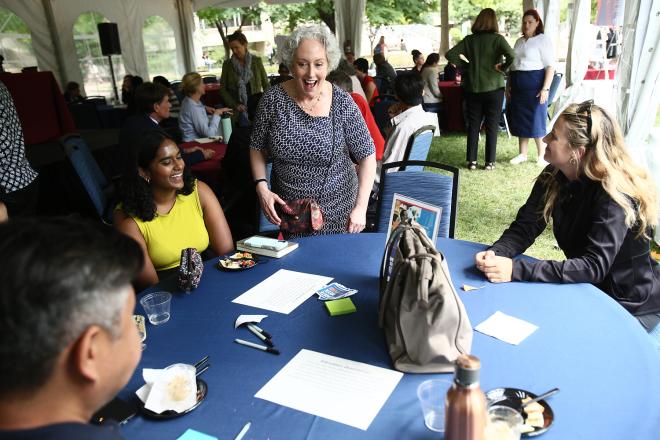 Sarah Kagan speaks with students at Climate Week