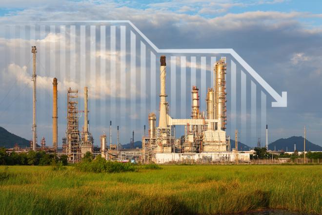 Oil refinery with business analytics overlaid.