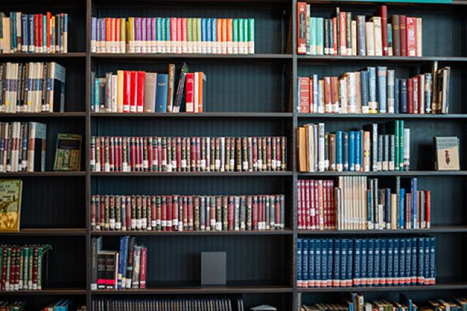 shelves with colorful books